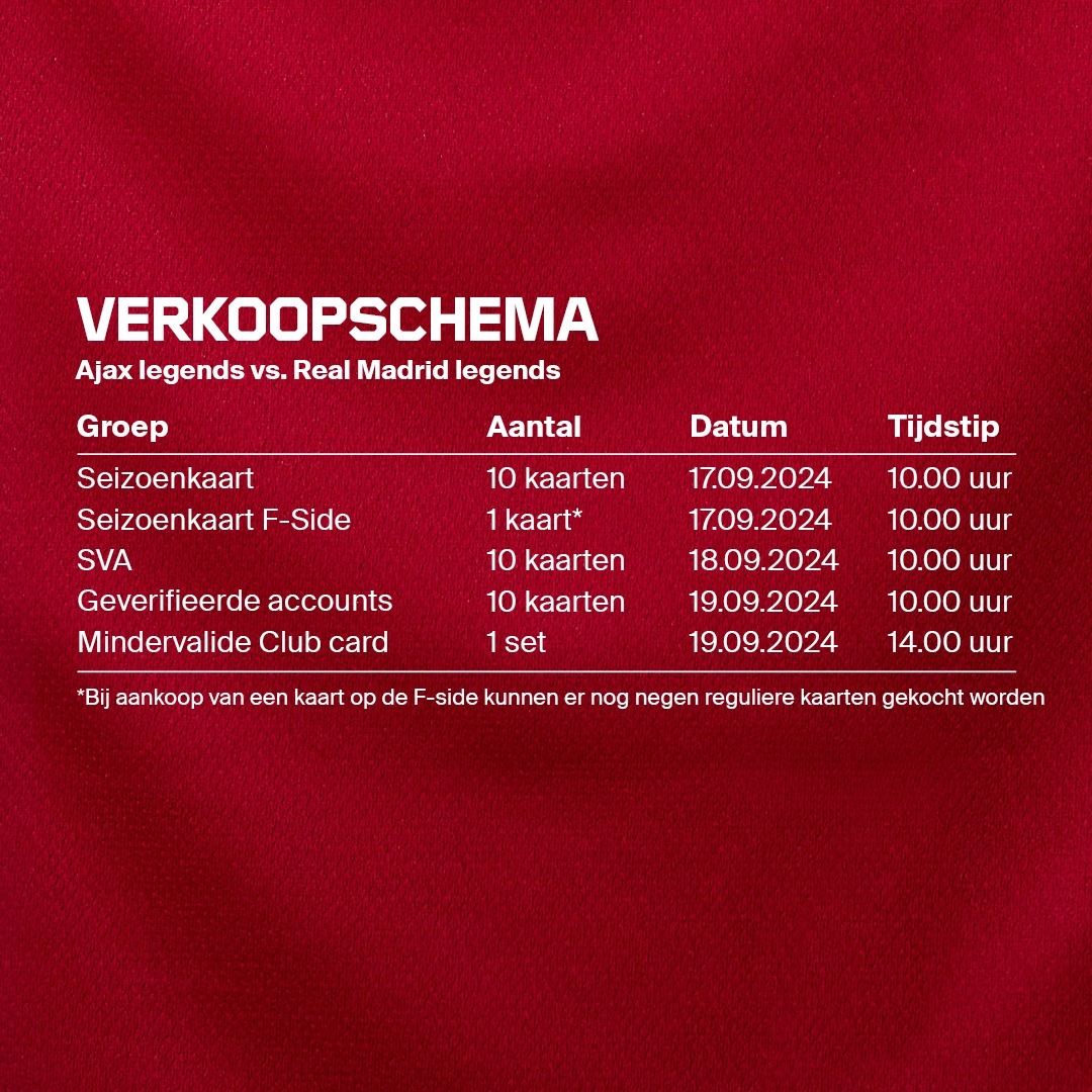 Verkoopschema Ajax Legends